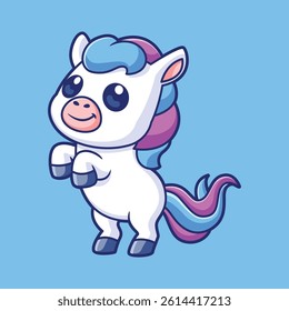 cute pony with colorful hair standing on two legs