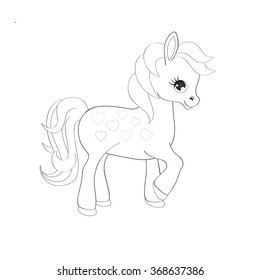 Cute pony. Coloring page.