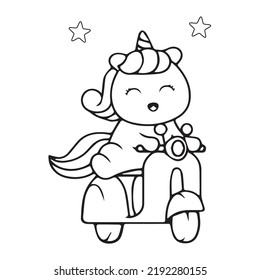 Cute Pony Coloring Page on a scooter
