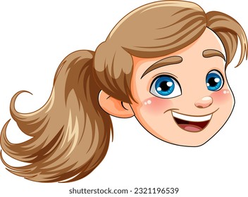 Cute pony hair girl head illustration