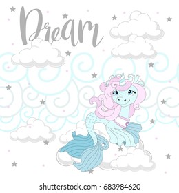 Cute pony on a beautiful background. Vector illustration.