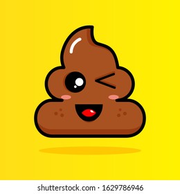 Cute Poo Smile. Flat Character Emoji Illustrations. Cartoon Mascot Style. Isolated On yellow Background. Vector Illustration