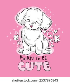 Cute poodle dog cartoon hand drawn vector illustration. Kids t-shirt print, kids wear fashion design, baby shower invitation card.