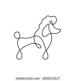 Cute poodle dog one line vector illustration. Hand drawn black outline silhouette of poodle breed. Isolated.