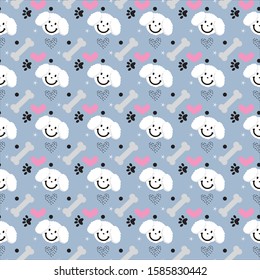 Cute poodle dog seamless pattern design. animal colorful in bright background. Can use for print, template, fabric, presentation, textile, banner, poster