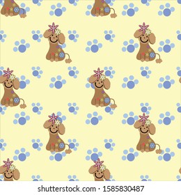 Cute poodle dog seamless pattern design. animal colorful in bright background. Can use for print, template, fabric, presentation, textile, banner, poster