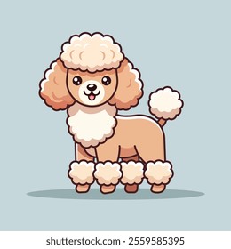 Cute Poodle Dog Standing Cartoon Vector Icon Illustration. Animal Nature Icon Concept Isolated Premium Vector. Flat Cartoon Style