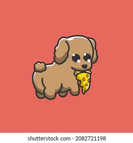 Cute Poodle Eating Pizza Illustration