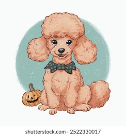 Lindo caniche. Ilustración de perro temática de Halloween.