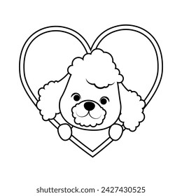 Cute poodle with heart coloring page