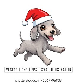 Cute Poodle Puppy in Santa Hat - Christmas Cartoon Vector Illustration