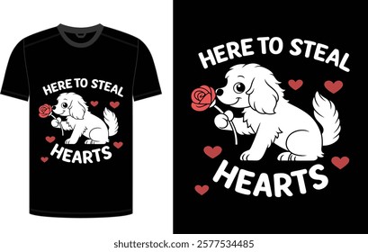 Cute Poodle Puppy Valentine's T-Shirt Design – Romantic Cartoon Style with Bold Typography