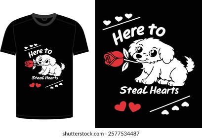 Cute Poodle Puppy Valentine's T-Shirt Design – Romantic Cartoon Style with Bold Typography