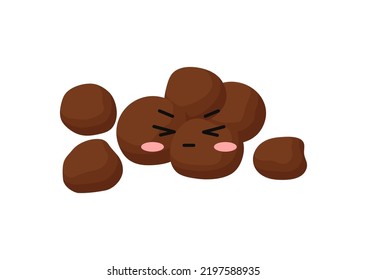 Cute Poop Excrement For Bristol Scale Chart Kids Character Severe Constipation. 1 Type Of Poo - Separate Hard Lumps Kawaii Cartoon Vector Icon. Flat Design Vector Clip Art Poo Illustration.