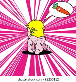 Cute pop art doodle of a girl dressed as a bunny