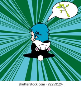 Cute pop art doodle of a girl dressed as a panda