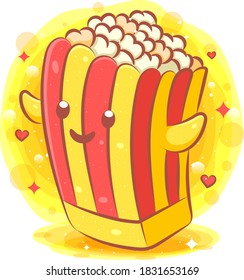 Cute pop corn kawaii cartoon character of illustration