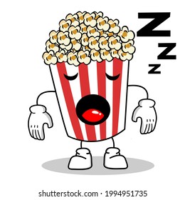 Cute Pop Corn Popcorn Character in Red Bucket Box Cinema Snack Vector Illustration of Popcorn Cartoon Character Icon