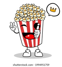 Cute Pop Corn Popcorn Character in Red Bucket Box Cinema Snack Vector Illustration of Popcorn Cartoon Character Icon