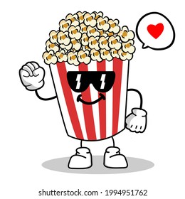 Cute Pop Corn Popcorn Character in Red Bucket Box Cinema Snack Vector Illustration of Popcorn Cartoon Character Icon