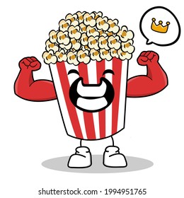 Cute Pop Corn Popcorn Character in Red Bucket Box Cinema Snack Vektor Illustration Popcorn Cartoon Character Icon