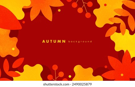 Cute and pop illustration. Autumn red background.