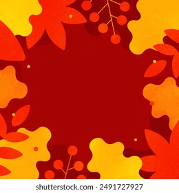 Cute and pop illustration. Autumn red background.