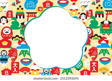 Cute pop lucky charm pattern background frame design for New Year's cards and ads for the Year of the Snake 2025