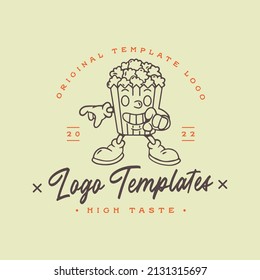 cute popcorn box character template logo. vector