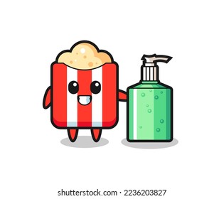 cute popcorn cartoon with hand sanitizer , cute style design for t shirt, sticker, logo element