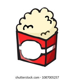 cute popcorn cartoon object on white background, vector doodle art