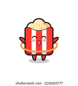 cute popcorn cartoon is playing hula hoop , cute style design for t shirt, sticker, logo element