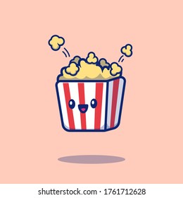 Cute Popcorn Cartoon Vector Icon Illustration. Food Icon Concept Isolated Premium Vector. Flat Cartoon Style