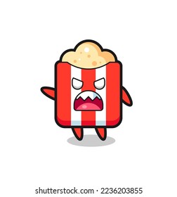 cute popcorn cartoon in a very angry pose , cute style design for t shirt, sticker, logo element