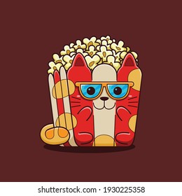 Cute Popcorn Cat Vector Cartoon Style