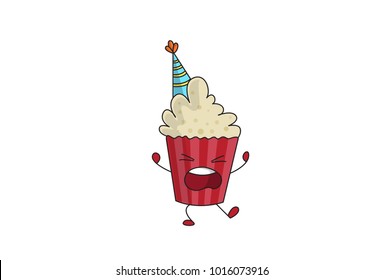 Cute Popcorn Character Annoyed. Vector Illustration. Isolated on white background.