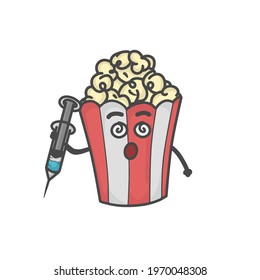 Cute Popcorn Character Flat Cartoon Vector Template Design Illustration