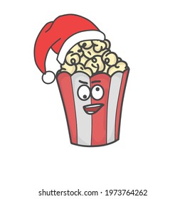 Cute Popcorn Character Flat Cartoon Vector Template Design Illustration