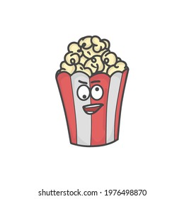 Cute Popcorn Character Flat Cartoon Vector Template Design Illustration