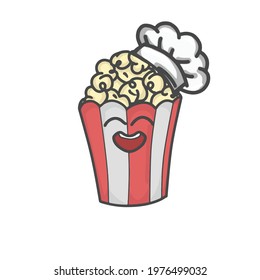 Cute Popcorn Character Flat Cartoon Vector Template Design Illustration