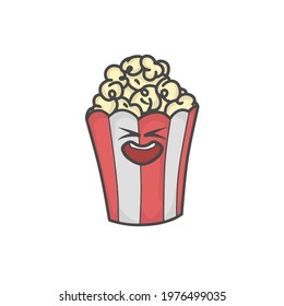 Cute Popcorn Character Flat Cartoon Vector Template Design Illustration