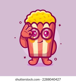 cute popcorn character mascot with ok sign hand gesture isolated cartoon in flat style design