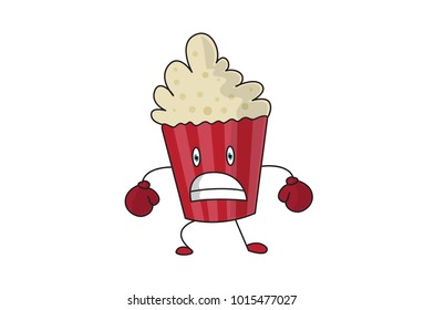 Cute Popcorn Character . vector illustration. isolated on white background.