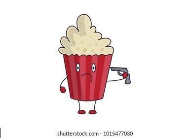 Cute Popcorn Character . vector illustration. isolated on white background.