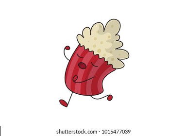 Cute Popcorn Character . vector illustration. isolated on white background.