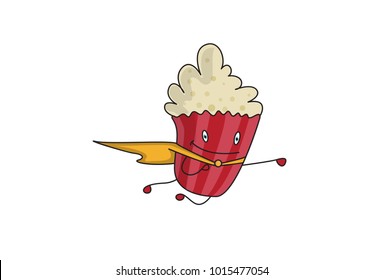 Cute Popcorn Character . vector illustration. isolated on white background.