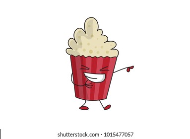 Cute Popcorn Character . vector illustration. isolated on white background.