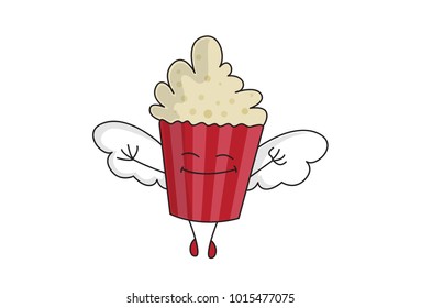 Cute Popcorn Character . vector illustration. isolated on white background.