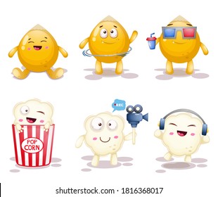 Conjunto de ilustraciones de palomitas. vector premium