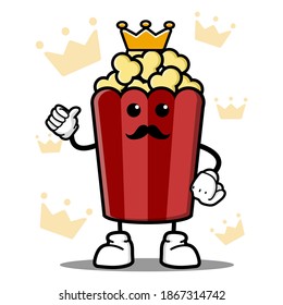 cute popcorn king cartoon mascot character funny expression showing thumb up